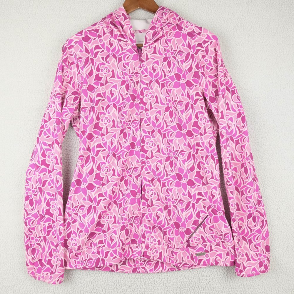 Merrell Jacket Womens Large Pink Purple Floral Full Zip Hooded Performance